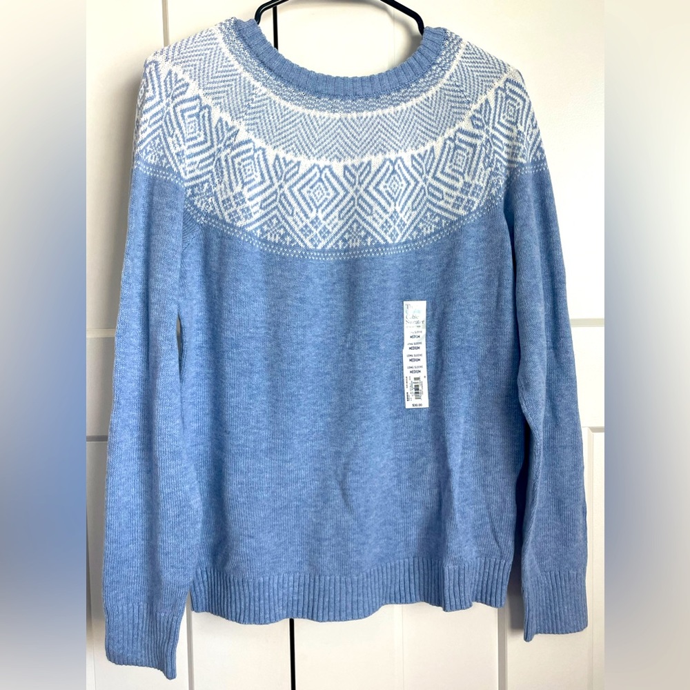 Blue & White Croft & Barrow Classic Soft Cable Pullover Sweater | M | NWT